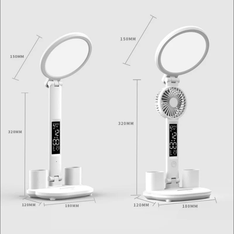 LED Clock Table Lamp – USB Rechargeable, Dimmable & Foldable