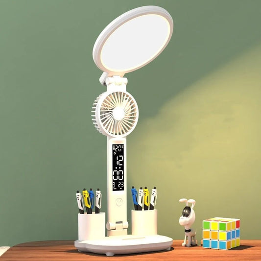 LED Clock Table Lamp – USB Rechargeable, Dimmable & Foldable